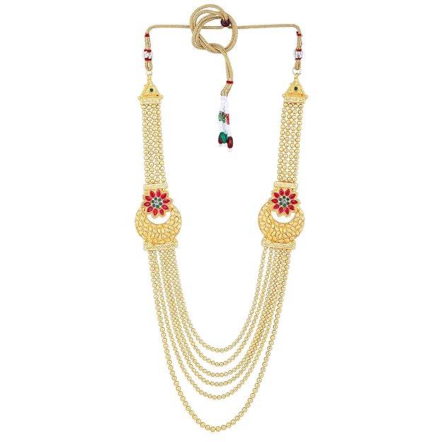 Estele Gold Plated Beautiful Gehena Long Necklace Set With Ruby & Green Stones For Women : PJ-030-IGRBGNNKER