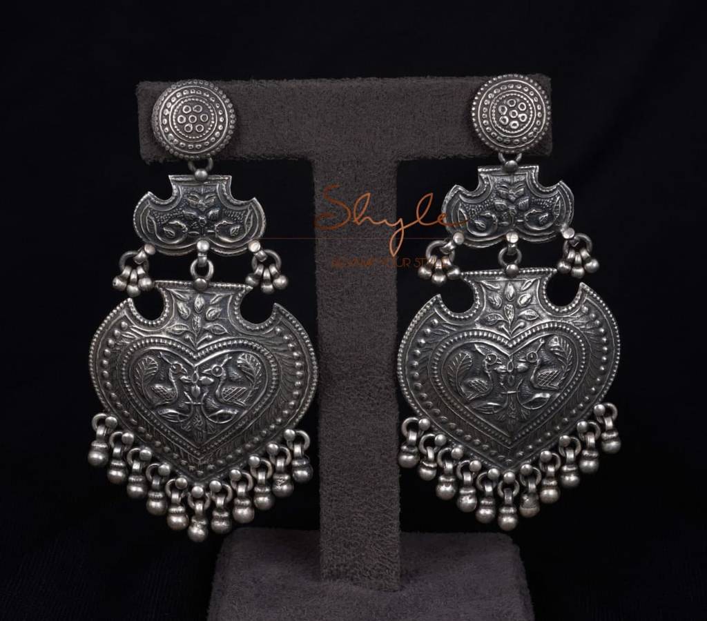 Anvaya Embossed Peacock Art Earrings : SE674-1-1-1-1-5-1-1-1-1-1-2