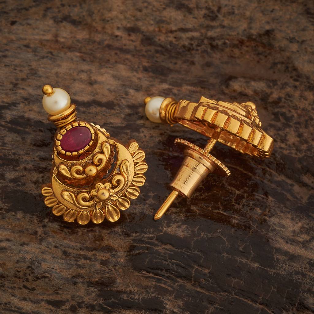 Ruby Gold-Plated Ethnic Antique Studs-436316 : 436316
