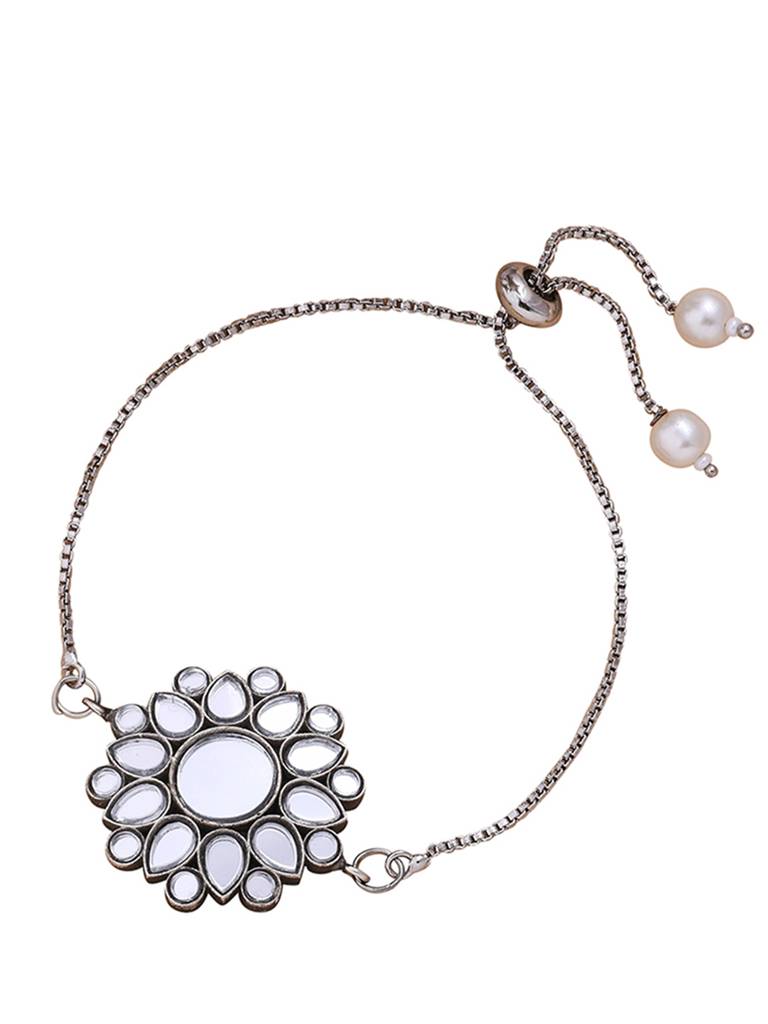 Kundan Embedded Silver Toned Bracelet Style Rakhi | Voylla Rakhi : 8905124461862