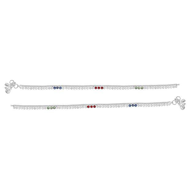Fashion Jewelry Anklets For Girls & Women: Rhodium Plated Tropical Delight: Colorful Crystals Enhanced Li : OSAK002-IRMCANKLET