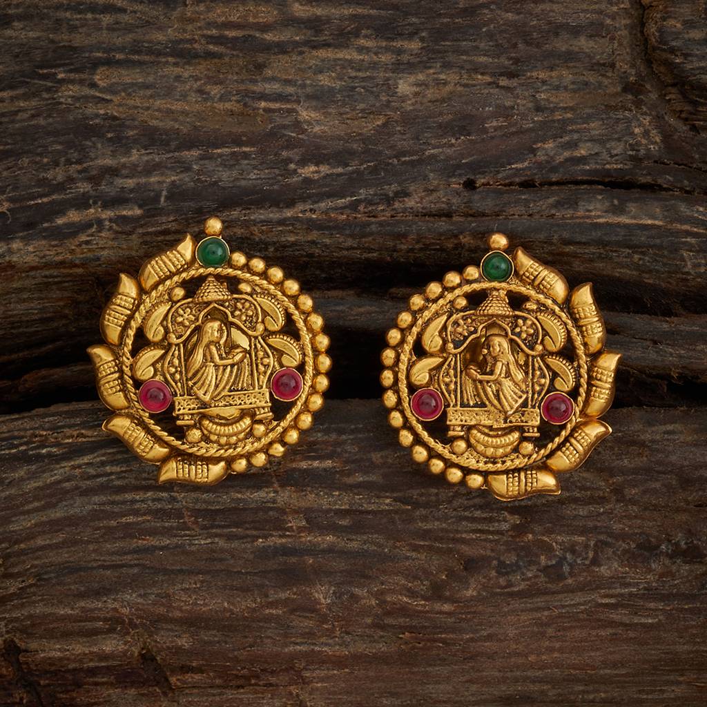 Kushal'S Fashion Jewellery Ruby-Green Oxidised Gold-Plated Ethnic 92.5 Pure Silver Temple Studs-168225 : 406819