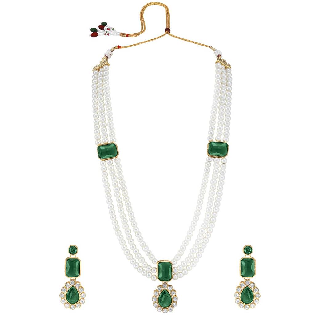 Gold Plated Kundan Long Necklace Earring Indian Traditional Jewellery Set Gift For Women Girls-Pf24N34 : PF24N34G