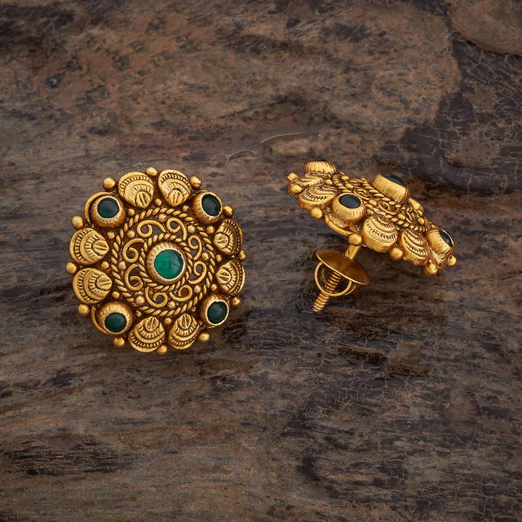 Kushal'S Fashion Jewellery Oxidised Gold-Plated Ethnic 92.5 Pure Silver Temple Studs-177454 : 425391