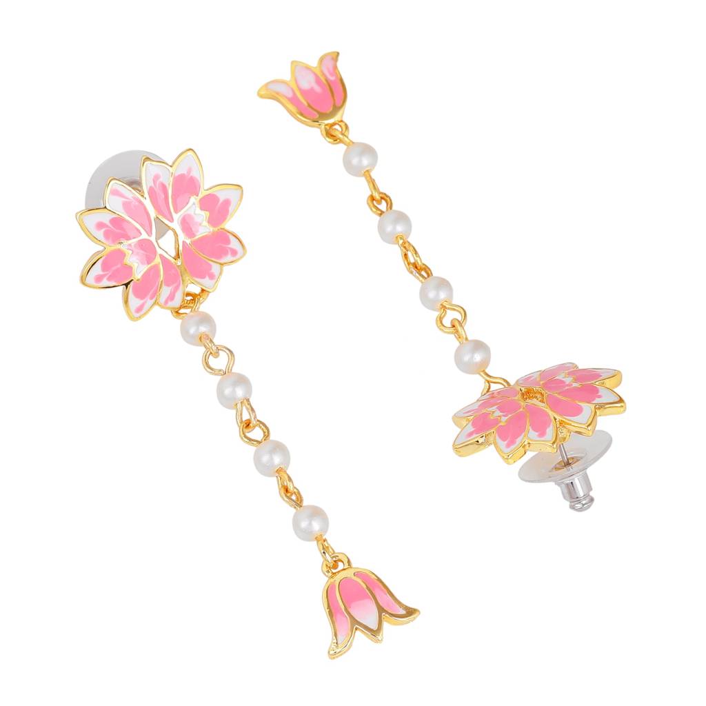 Estele Gold Plated Enchanting Lotus Designer Pearl Necklace Set With Pink Enamel For Girl'S & Women : 10193-IGNKER
