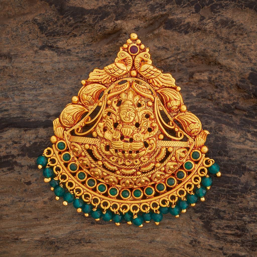 Kushal'S Fashion Jewellery Ruby-Green Gold-Plated Ethnic 92.5 Pure Silver Temple Pendants-177656 : 425890