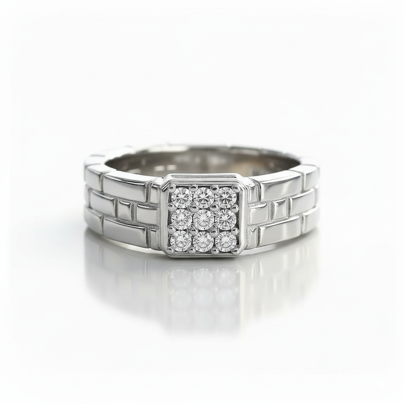 Men'S Brick-Link Moissanite Cluster Ring : TGDMR-01-R-23
