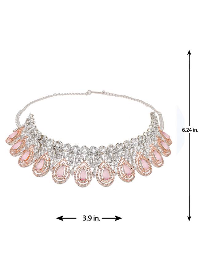 Cz Elegance Dual Tone Brass Made Necklace Set : 8905124477627
