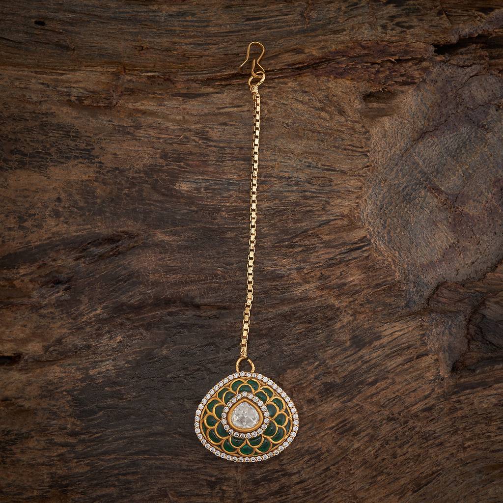 Kushal'S Fashion Jewellery Green Victorian-Plated Ethnic Kundan Tikka -423837 : 423837