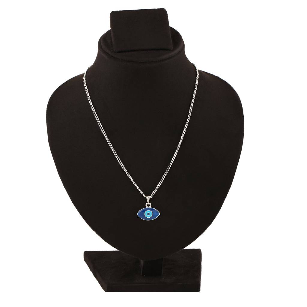 Estele Rhodium Plated Auspicious Evil Eye Charm Pendant With Navy Blue & Turquoise Blue Enamel For Women : 1012-IR-NBTQPENDANT