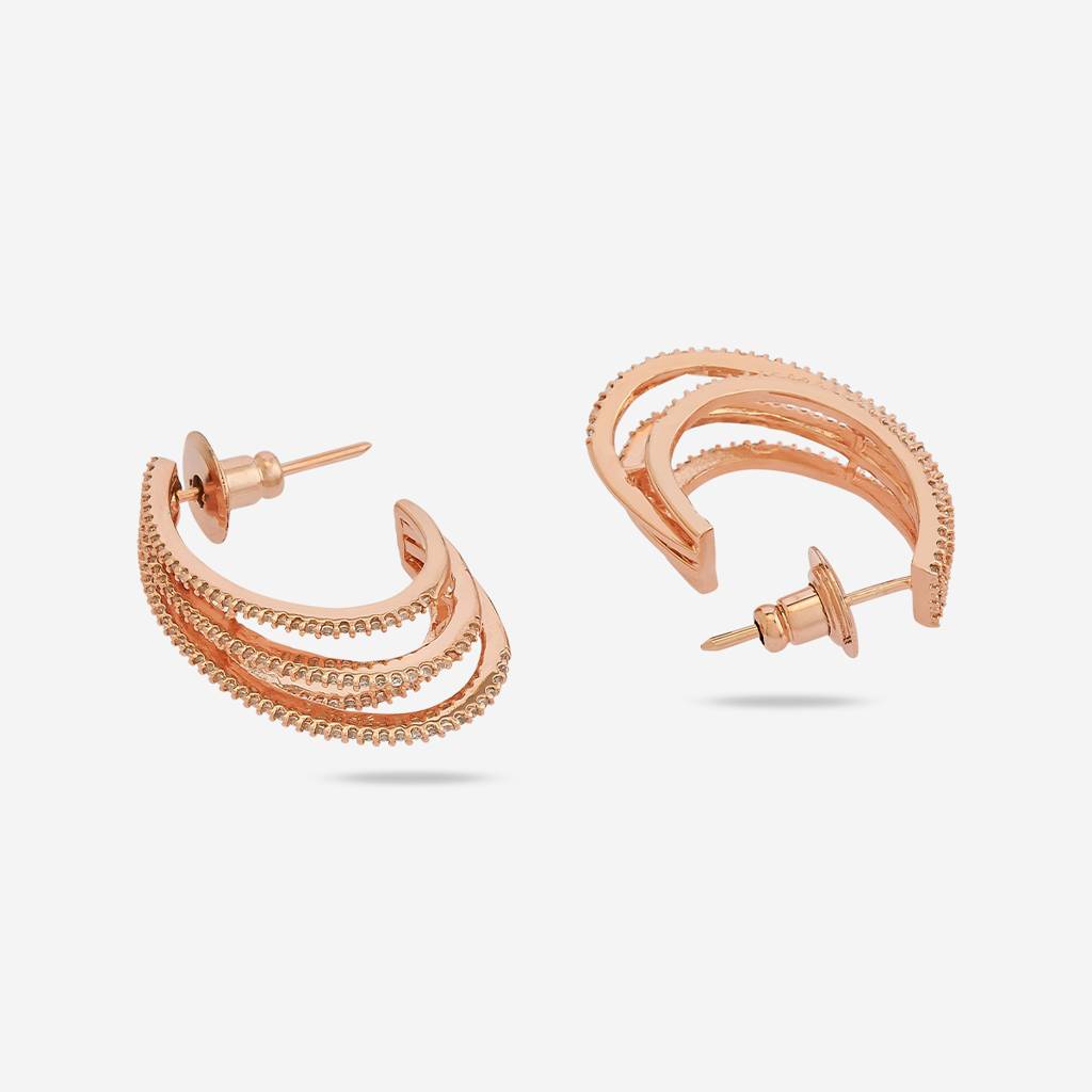 White Rose Gold-Plated Party Zircon Hoops & Huggies-409639 : 409639