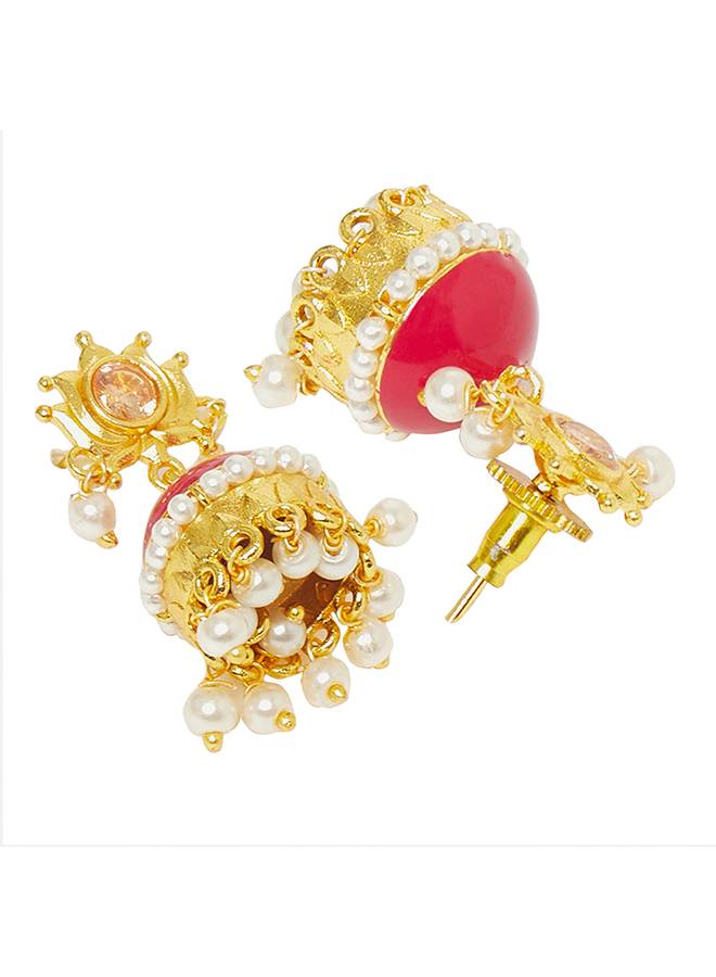 Gold Plated Jhumki Earrings With Pearls : 8905124443929