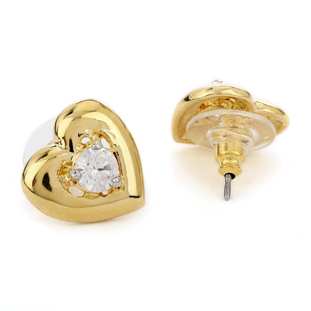 Estele Gold Plated Cz Heart Designer Stud Earrings For Women : AD-062703ER