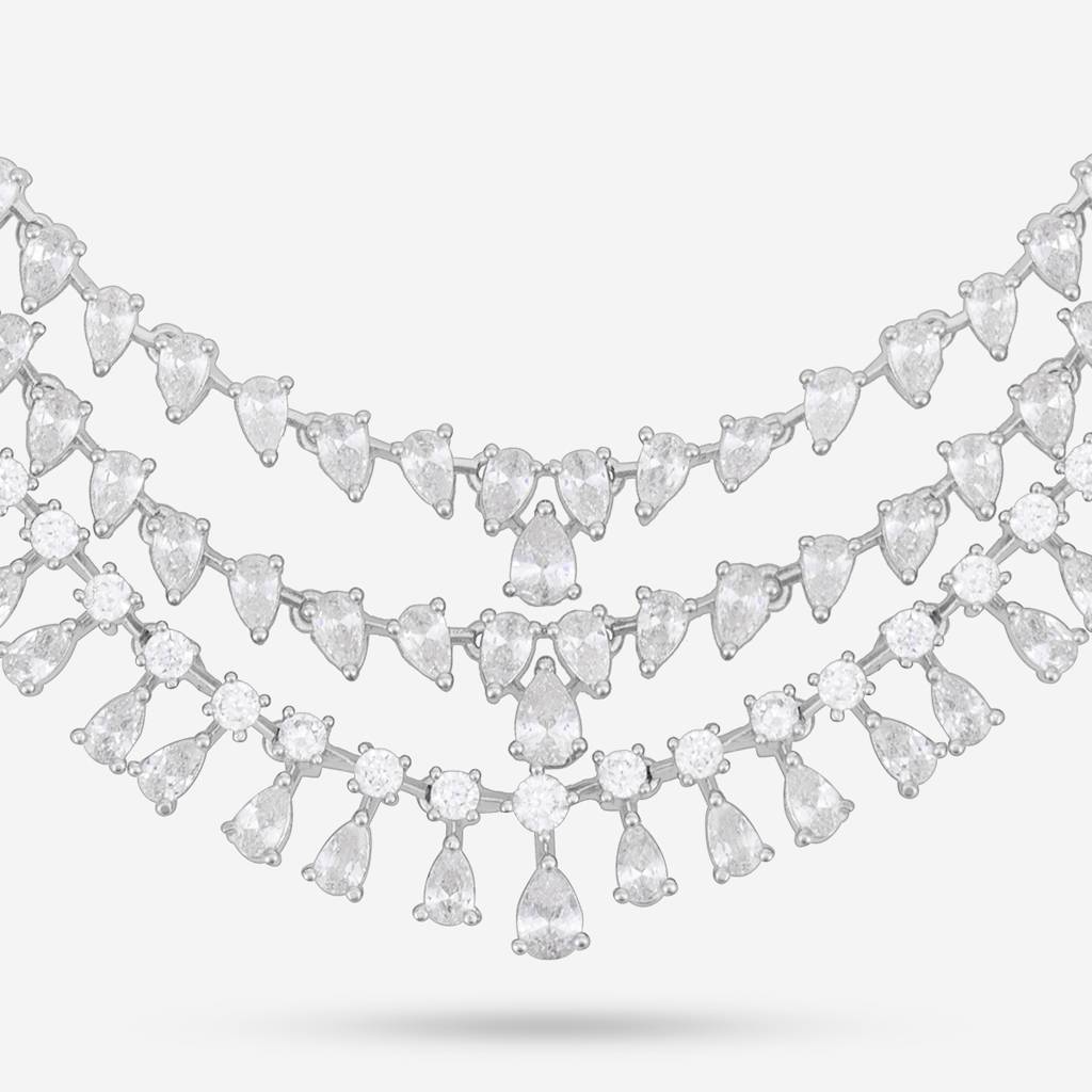 Kushal'S Fashion Jewellery White Rhodium-Plated Party Zircon Jewellery Set -445030 : 445030