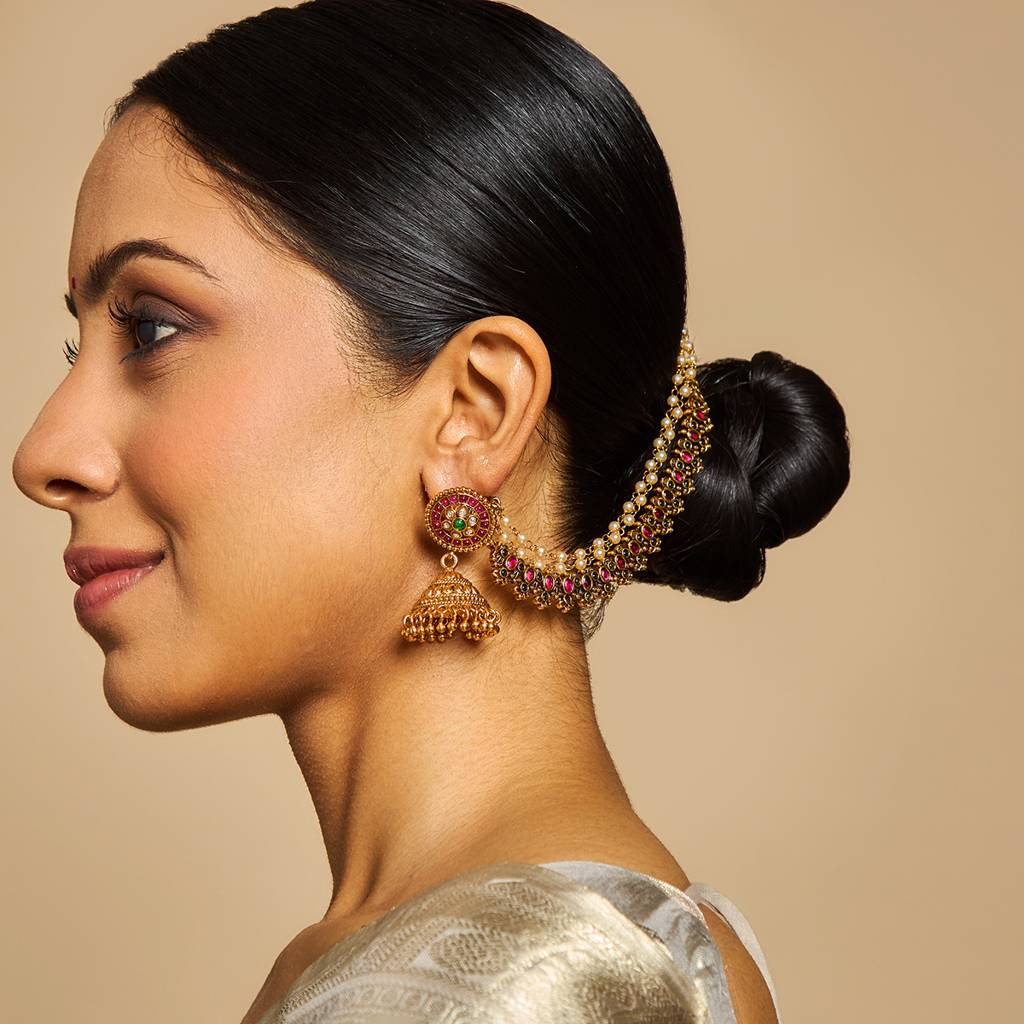 Ruby-Green Gold-Plated Ethnic Antique Hair Matil  -412984 : 412984