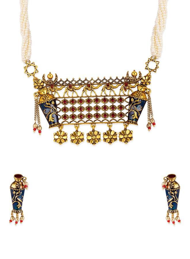 Arabian Nights Antique Round Brass Jewellery Set : 8905124423846