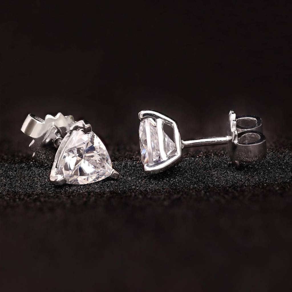 925 Silver Trillion Cut Cz Stud Earrings | Triangle Sparkly Minimalist Jewelry Gift : SE_000738