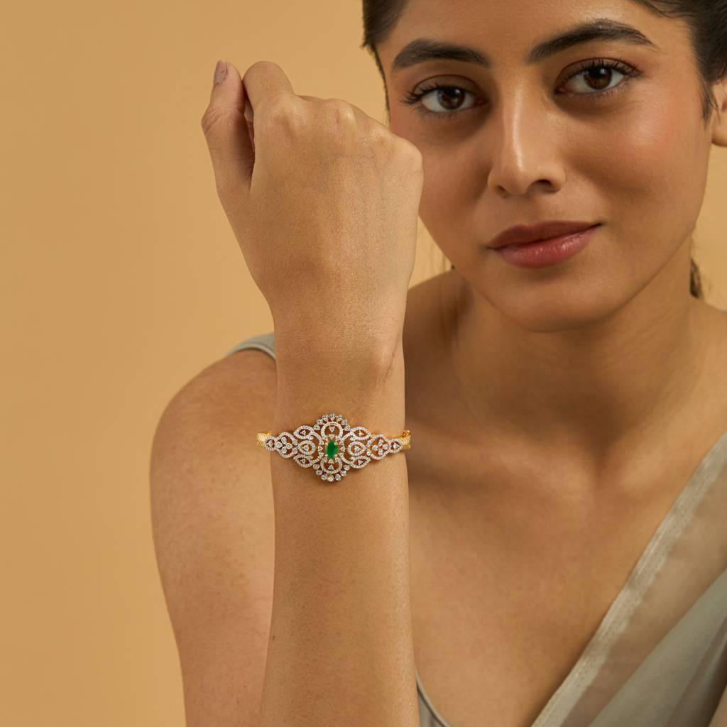 Kushal'S Fashion Jewellery Rhodium-Plated Zircon Diamond Studded Bangle-Style Bracelet-180277 : 430853