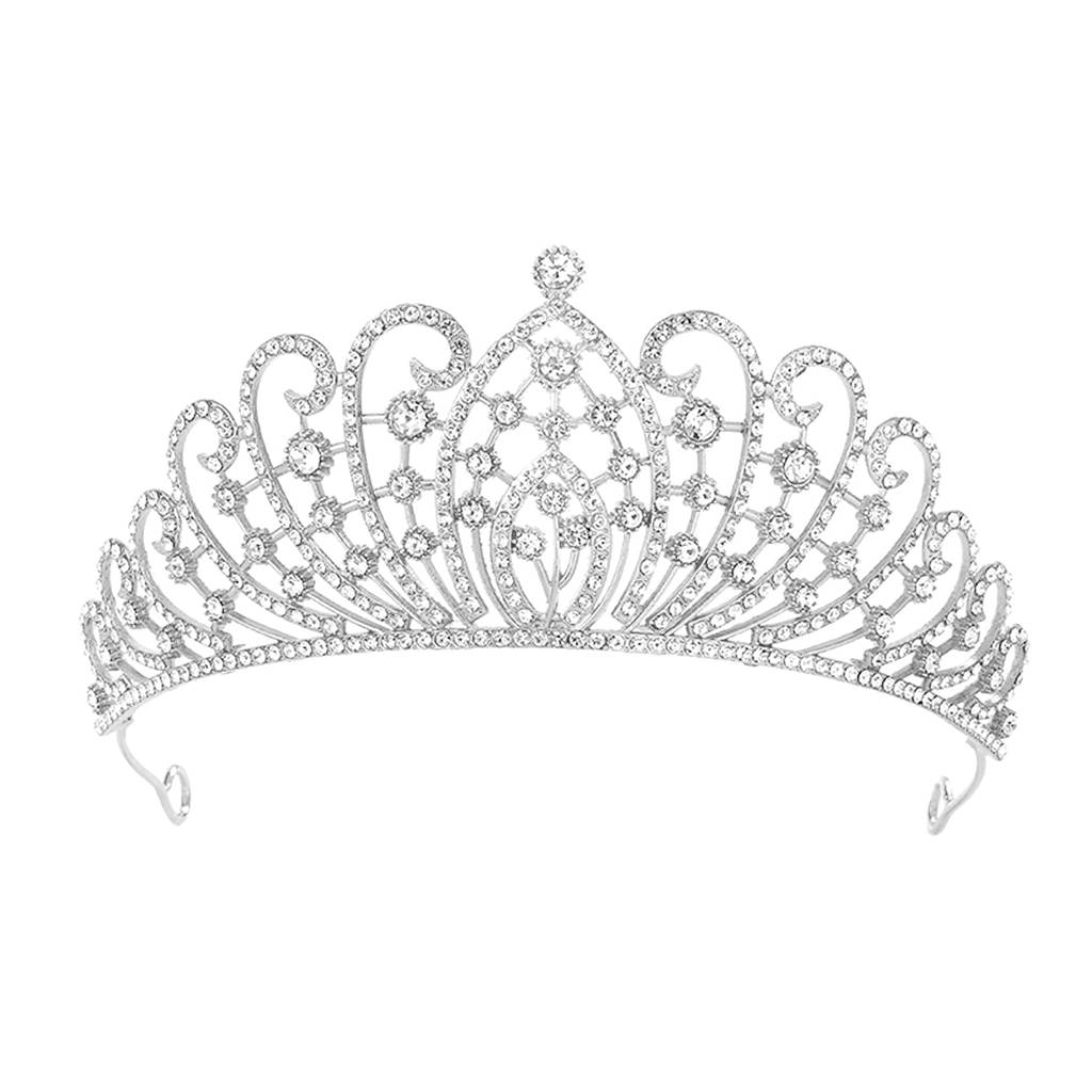 Silver Plated Cubic Zirconia Studded Princess Tiara Crown For Girls & Women Birthday Gift Hair Accessories : PX9CW16