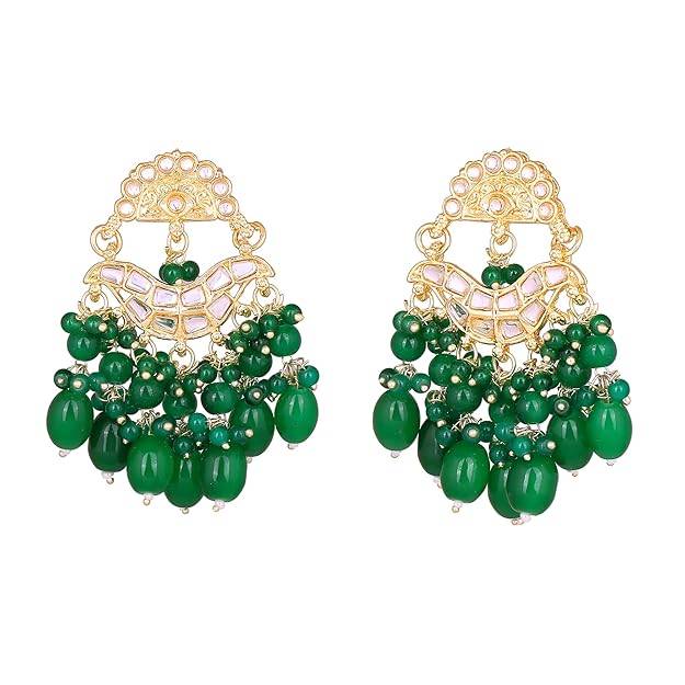 Estele Gold Plated Elegant Designer Gehena Drop Earrings With Green Beads For Women : PJ-012-IGGNER