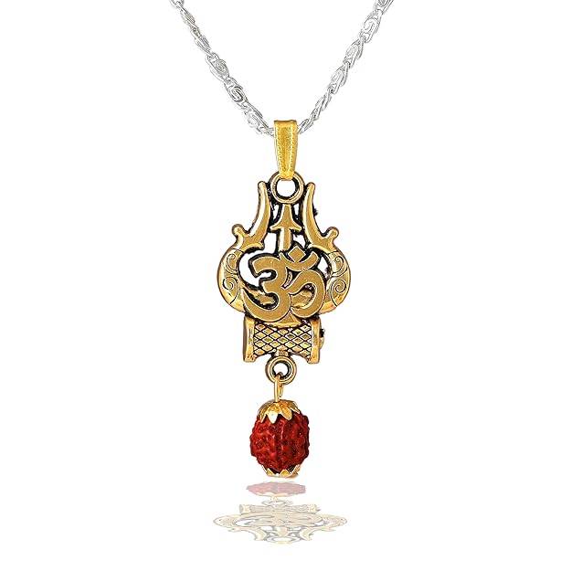 Jewelry Mahadev Om Trishul Damru Pendant For Men'S: Gold & Rhodium Plated Sacred "Shiva Bholenath Om Tris : OSAK005-2TNPENDANT