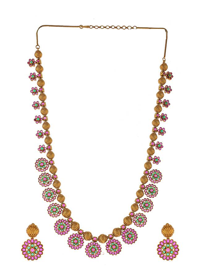 Floral Temple Inspired Cz Jewellery Set : 8905124478938
