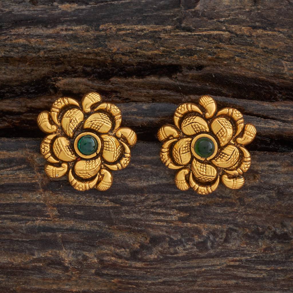 Kushal'S Fashion Jewellery Oxidised Gold-Plated Ethnic 92.5 Pure Silver Temple Studs-177428 : 425369