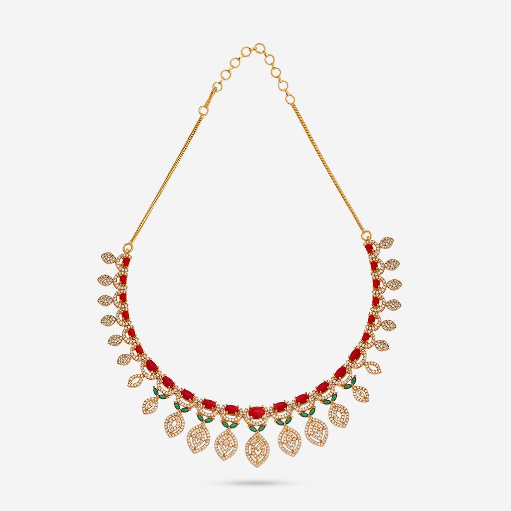 Kushal'S Fashion Jewellery Green Gold-Plated Party Trendy Zircon Necklace And Earring Set  -185538 : 442581