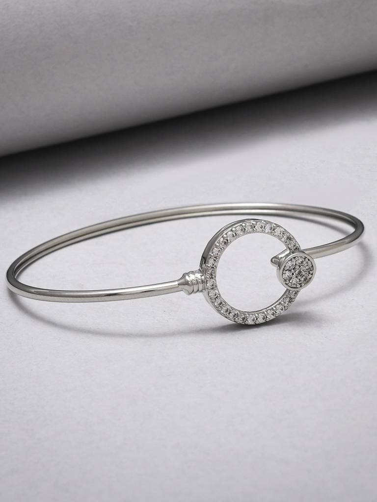 Sparkling Elegance Minimalist Round Cut Cz Adorned Rhodium Plated Brass Bracelet : 8905124472844