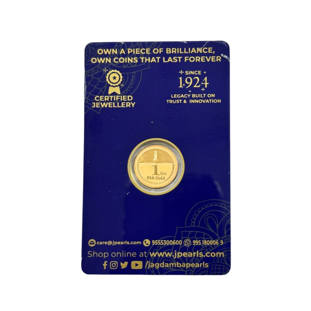 Sri Jagdamba Pearls 1 Gram 22Kt (916) Hall Marked Flower Gold Coin : JPAUG-17-070-22-1
