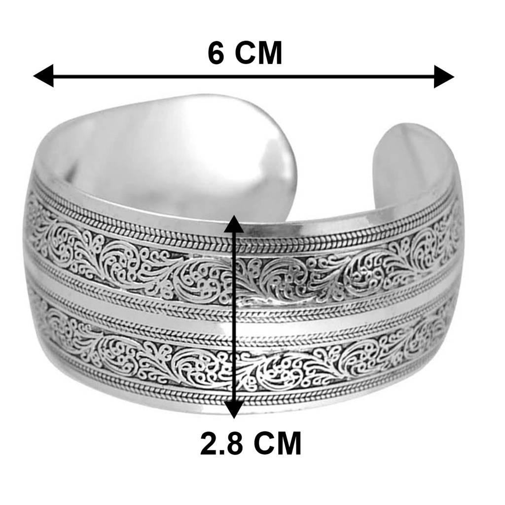 Silver Plated Cuff Style Bracelet Floral Engraved Stylish Fashion Occasion Jewellery For Women & Girls : PX9B138