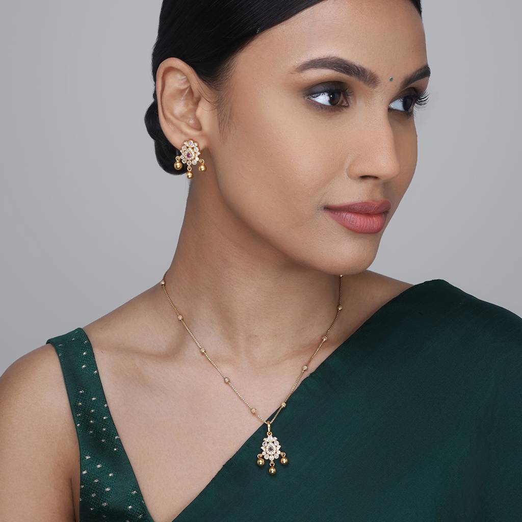 Kushal'S Fashion Jewellery Gold-Plated Ethnic 92.5 Pure Silver Temple Pendant Set-158344 : 426711