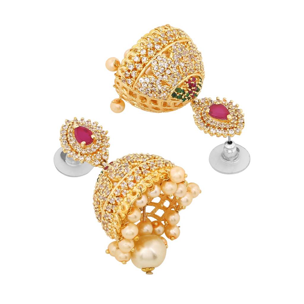 Estele Gold Plated Cz Enchanting Designer Jhumka Earrings With Pearls For Women : AD-113713-IGER