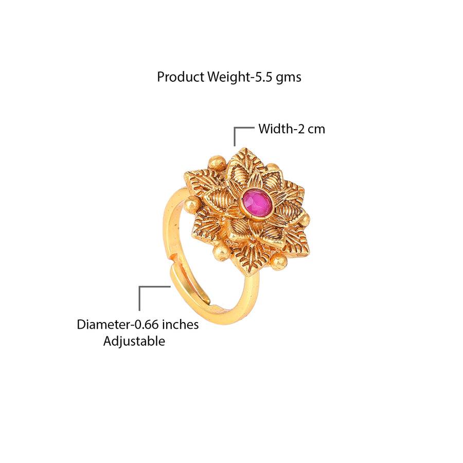 Estele Gold Plated Flower Designer Matte Finish Finger Ring With Ruby Crystal For Women : AD-151-IGRBRING