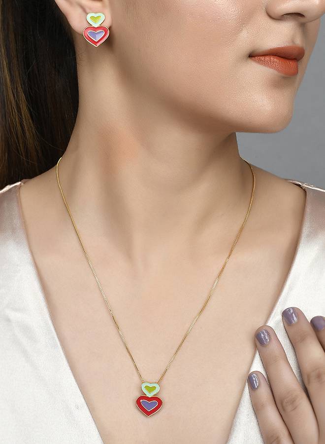 Valentine'S Day Collection Playful Layered Hearts Pendant Set : 8905124491357