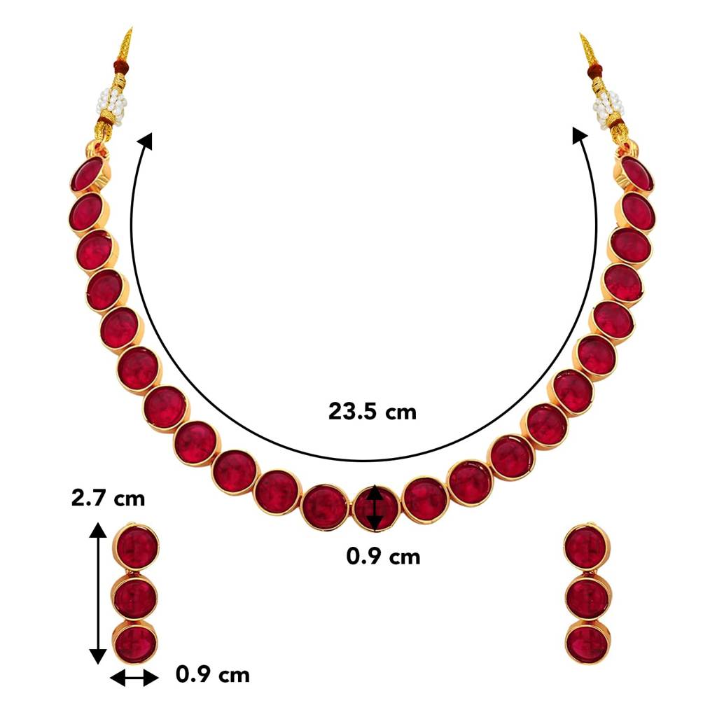 Gold Plated Choker Necklace With Drop Earrings Traditional Jewellery Set For Women Girls-Pf04N3392 : PF04N3392R