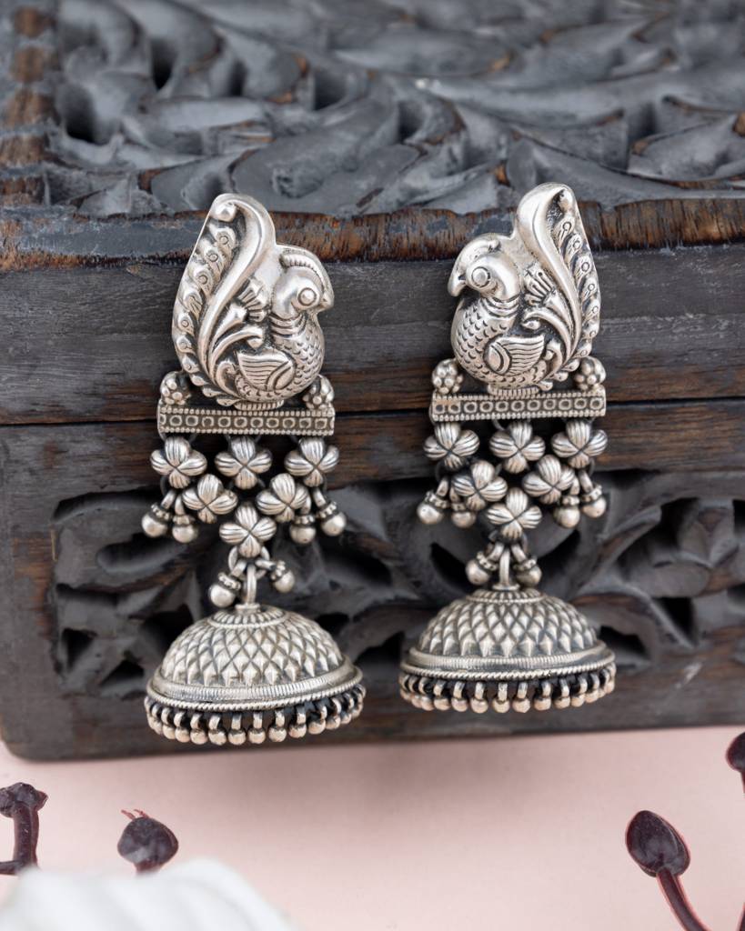 Tattva Peacock Jali Textured Grand  Jhumka : SE5025
