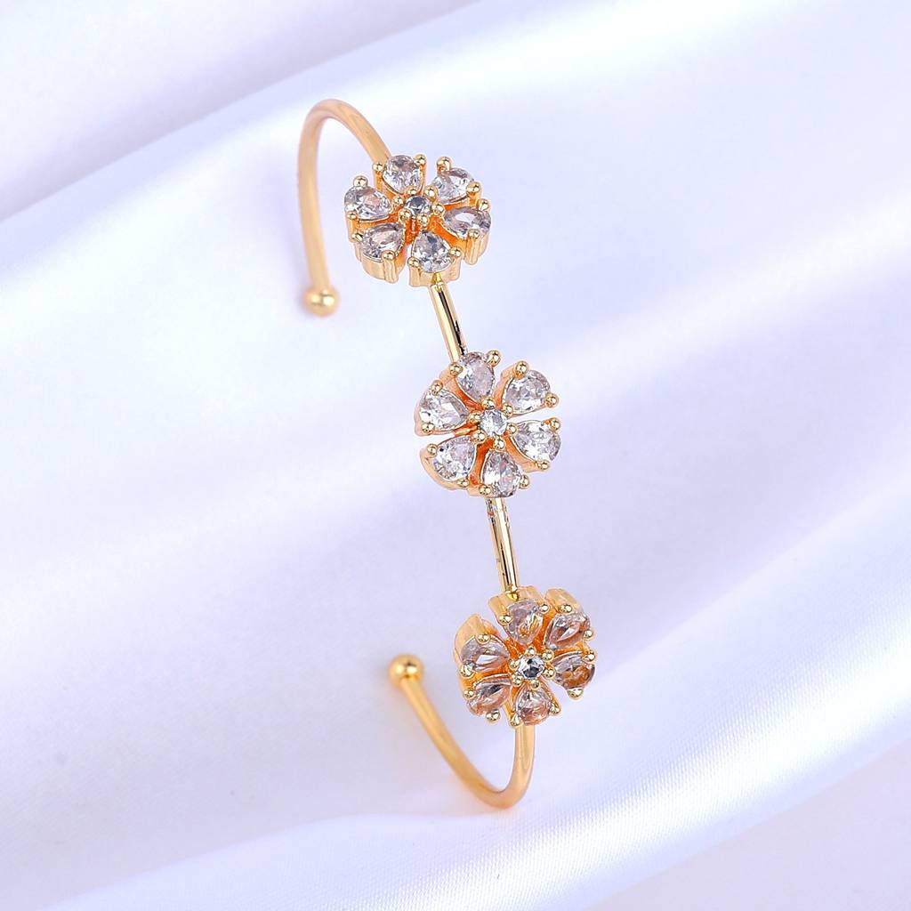 Estele Gold Plated Radiant Floral Designer Kada Bracelet With White American Diamonds For Girls And Women : AD-089-IGWEBR