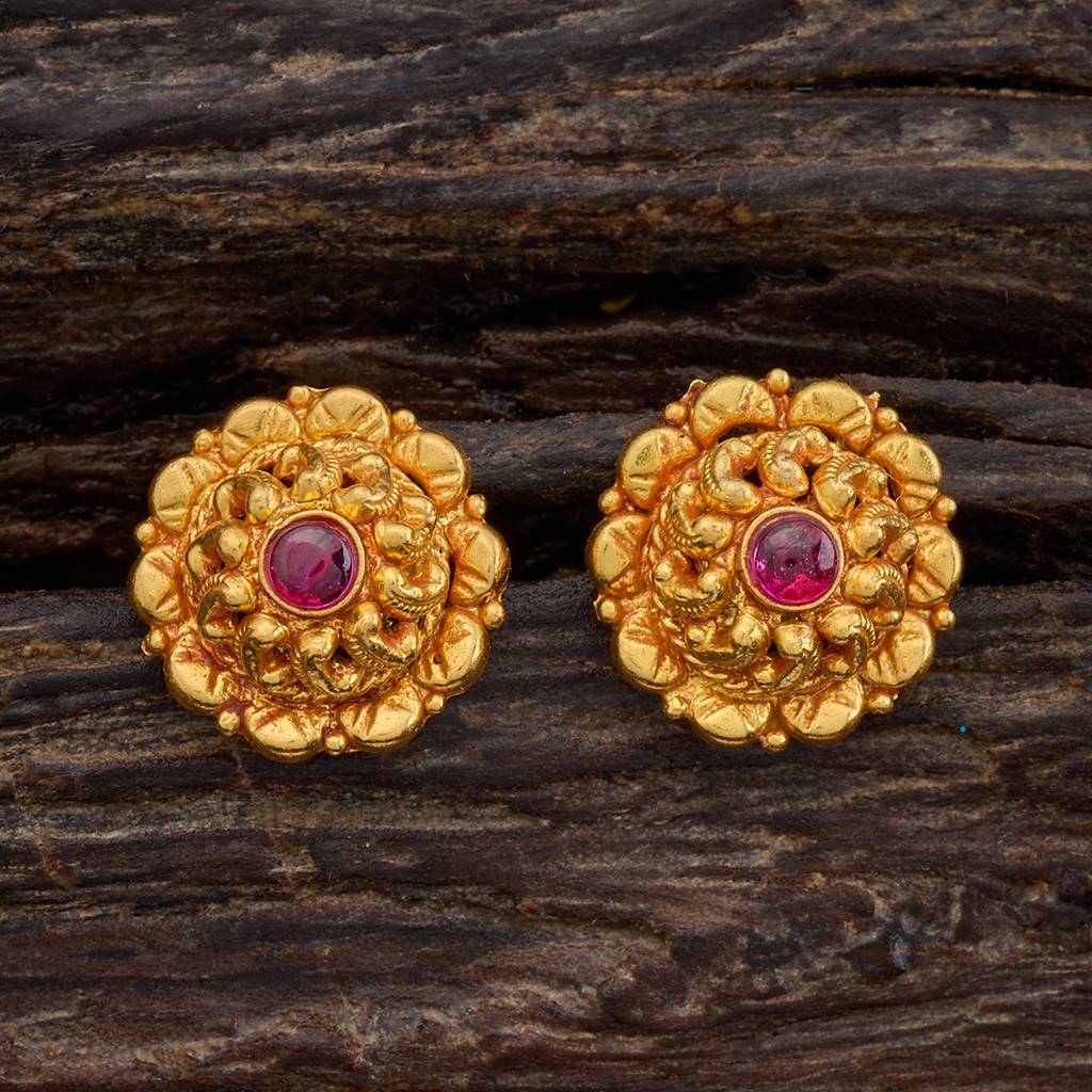 Kushal'S Fashion Jewellery Ruby Gold-Plated Ethnic 92.5 Pure Silver Temple Studs-161590 : 395487