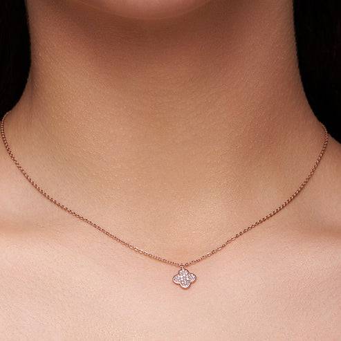 18K Gold Vermeil Dainty Clover Charm Pendant And Bracelet Set For Her | Gift For Womens And Girls : KBC0028_KNC0031