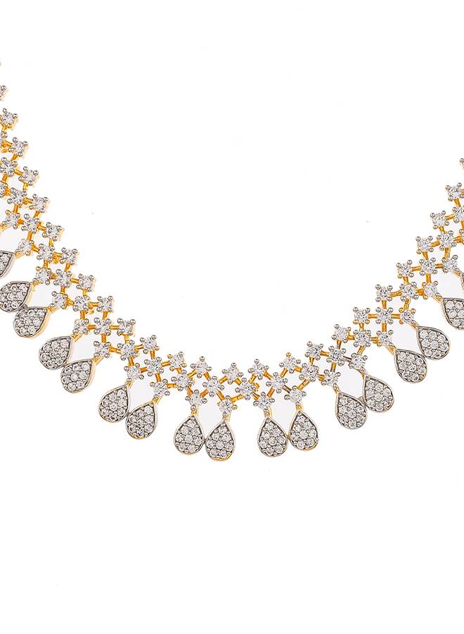 Cz Elegance Layered Dual Tone Stone-Studded Necklace Set : 8905124477979