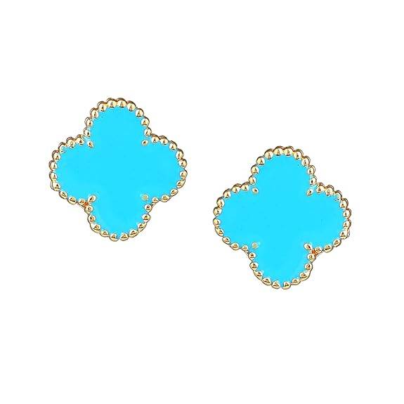 Estele Gold Plated Four Leaf Clover Designer Stud Earrings With Blue Enamel For Women And Girls : 10202-IGBL-ERER