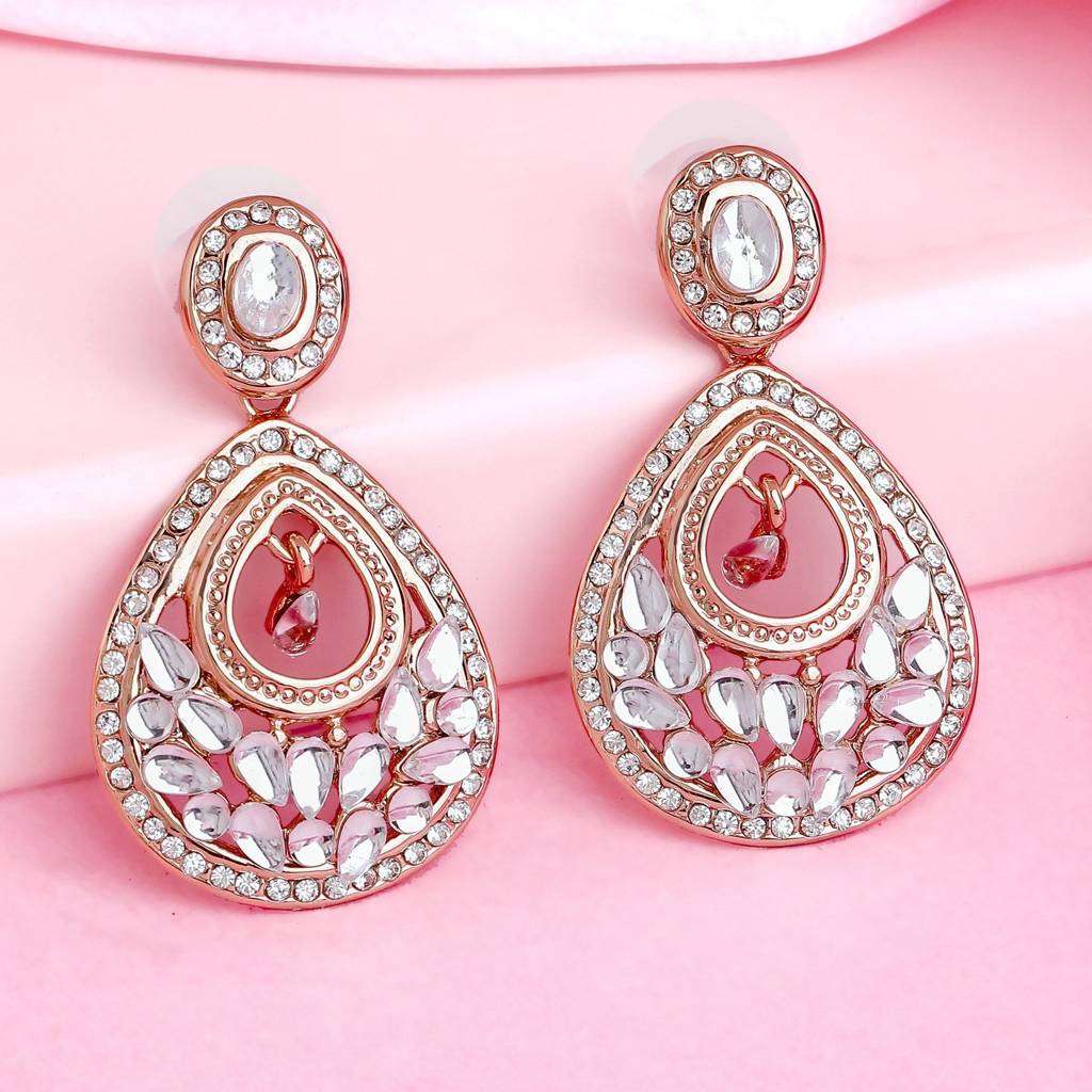 Estele Rosegold Plated Beautiful Drop Designer Earrings For Women : 626707-RGER