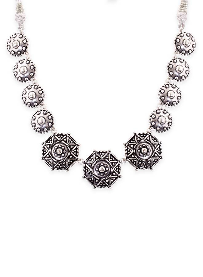 Rava Ball Brass Silver Oxidized Statement Necklace : 8905124136388