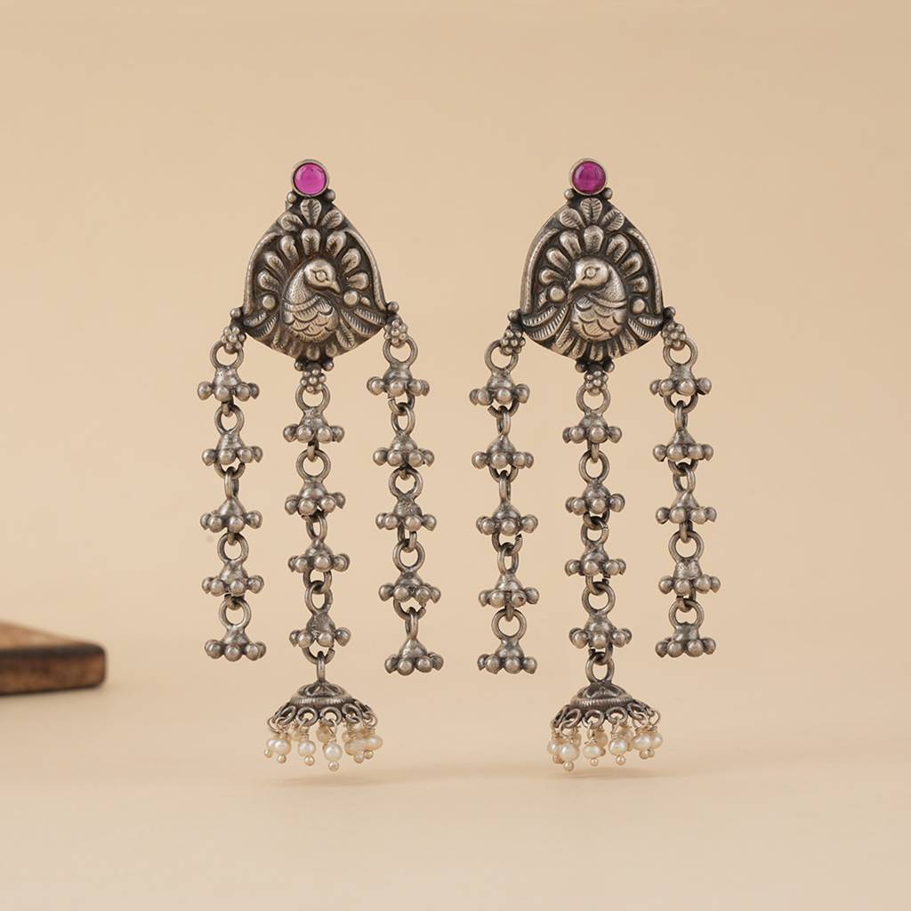 Peacock Silver Earrings. : SSE849