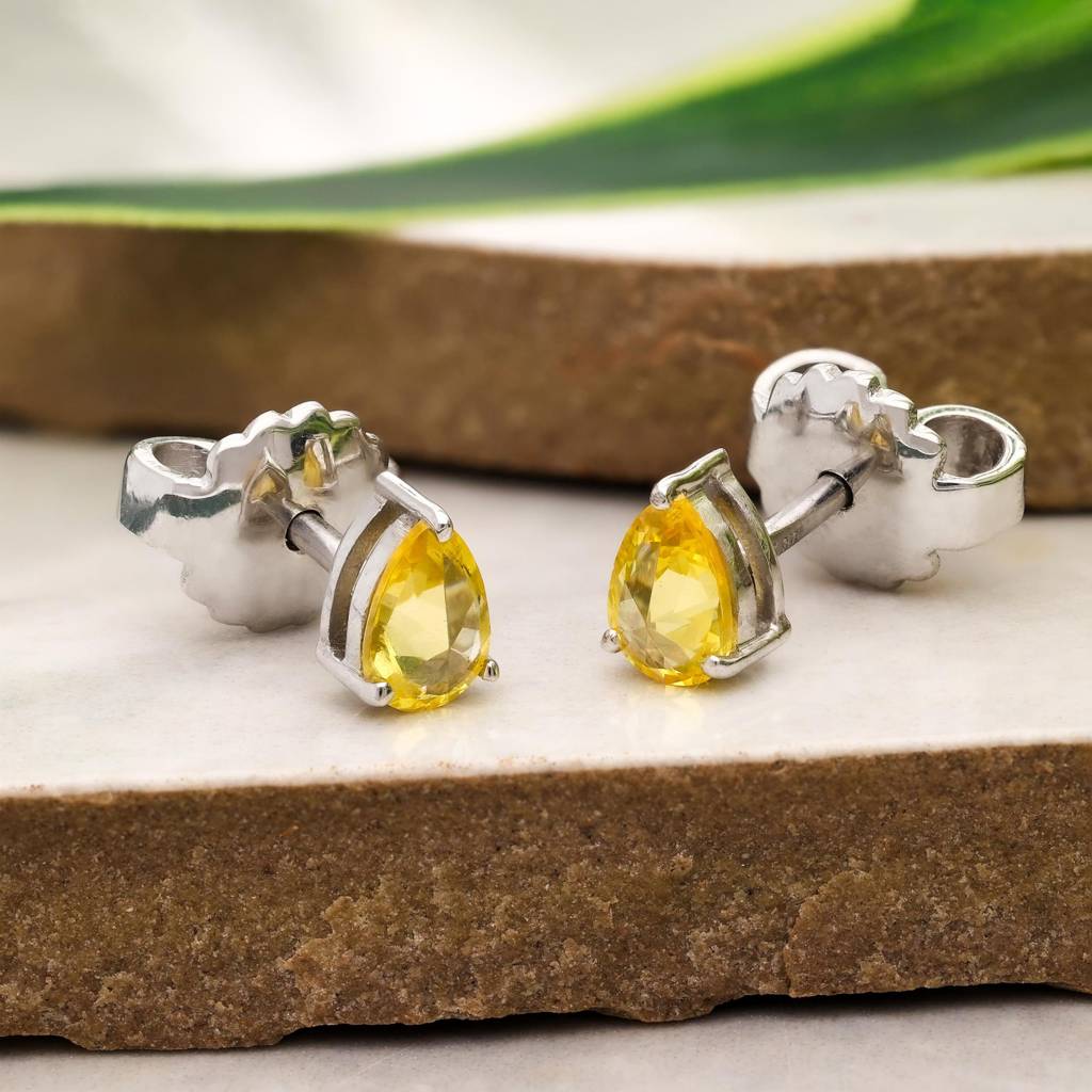 925 Silver Citrine Teardrop Studs | November Birthstone : SE_000789