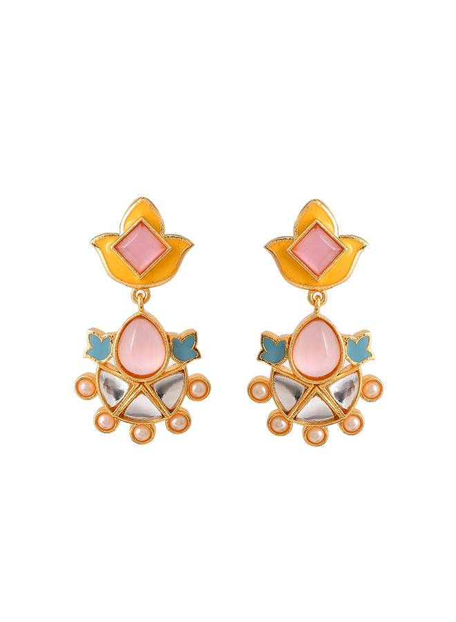 Forever More Yellow Blue Lotus Drop Earings : 8905124498400