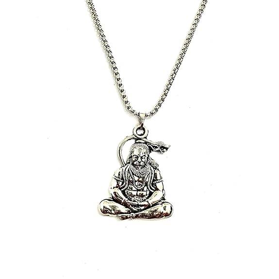 Gehena By Estele Pavanputra Hanuman Ji Meditative Sitting Pose Locket Pendant For Men & Women: Oxidized  : OSAK049-IROXPENDANT