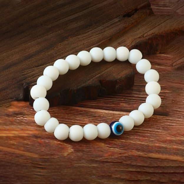 Gehena By Estele White Beaded Evil Eye Charm Bracelet For Unisex: Classic Spiritual Protection Wristband For  : OSAK013-IRWEBR