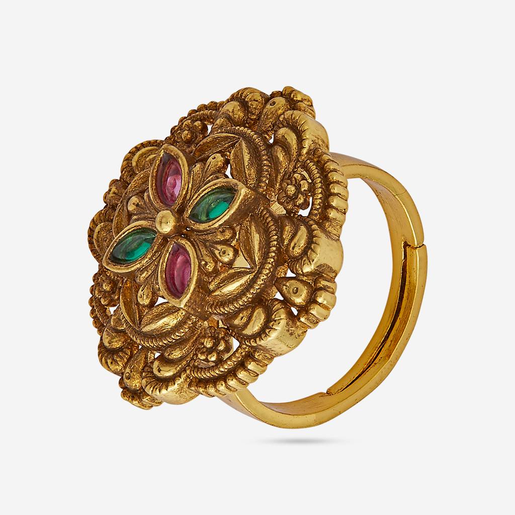 Ruby-Green Gold-Plated Ethnic Antique Finger Ring-442866 | Ruby-Green ...